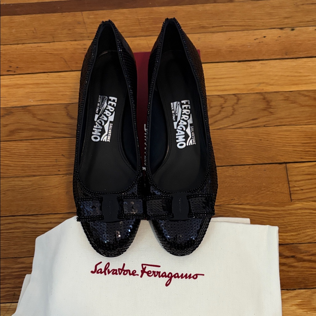 Salvatore Ferragamo Black Sequin Flats